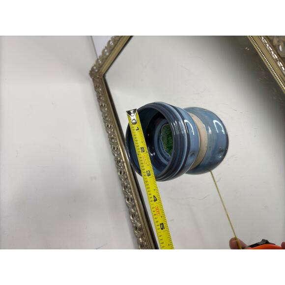 Signed Blue Miniture Pottery Trinket Bowl, Small Blue Pottery Vase - Picture 6 of 8